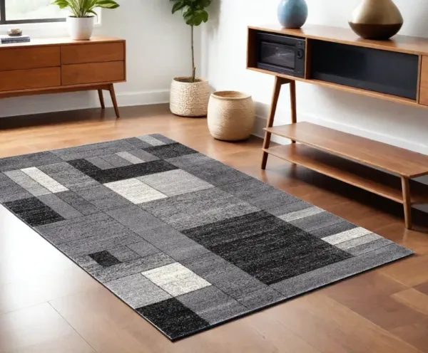 4' x 6' Distressed Geometric Area Rug - Gray
