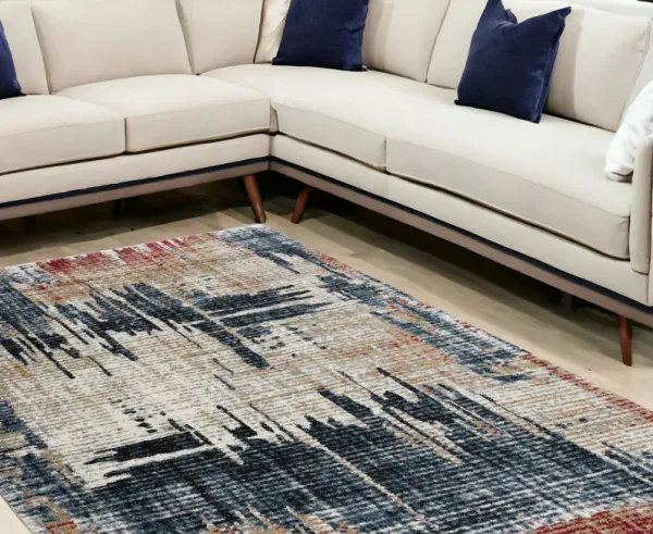 7' x 9' Abstract Area Rug - Blue And Ivory