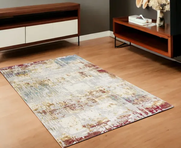 4' x 6' Abstract Modern Area Rug - Beige And Gold