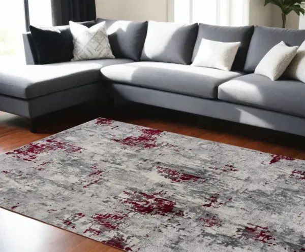 8' x 10' Modern Abstract Area Rug - Red And Gray