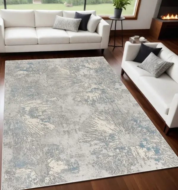 5' x 8' Abstract Circular Motifs Area Rug - Blue