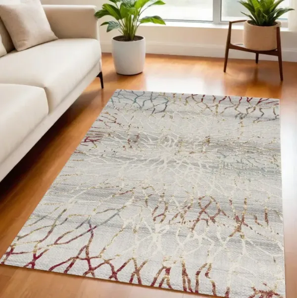 5' x 8' Abstract Branches Area Rug - Gold And Ivory