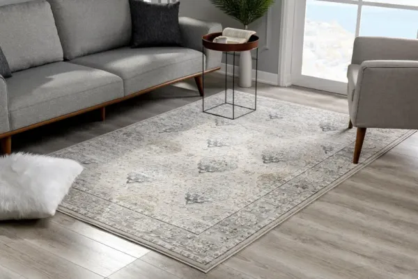 8' x 11' Oriental Area Rug - Cream Gray