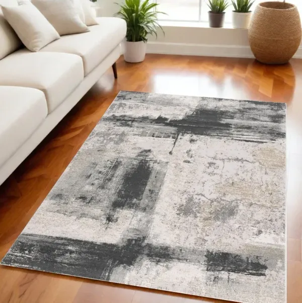 5' x 7' Abstract Dhurrie Area Rug - Gray And Ivory