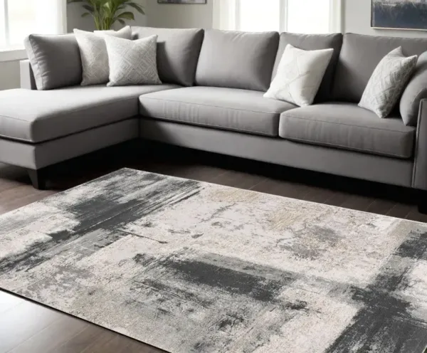 6' x 9' Abstract Dhurrie Area Rug - Gray And Ivory