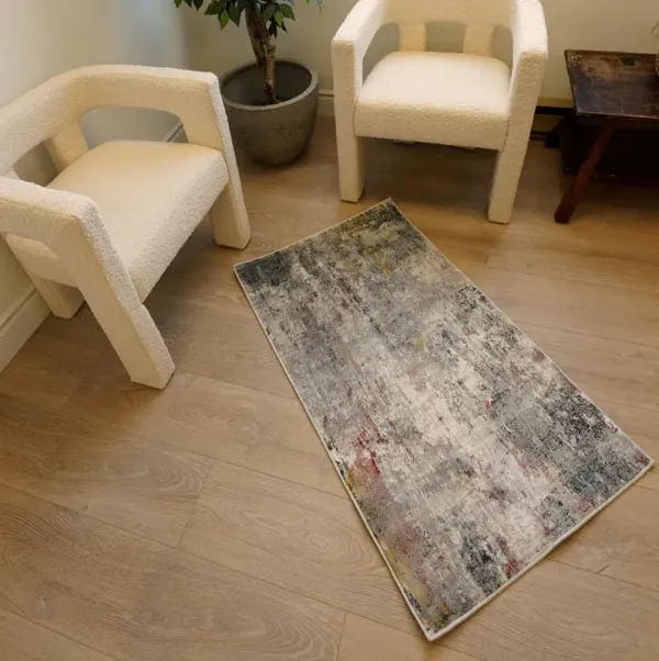 2' x 20' Abstract Runner Rug - Gray And Ivory