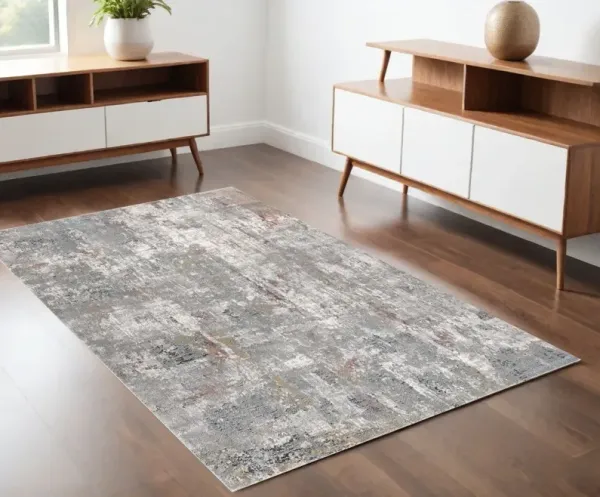 4' x 6' Abstract Area Rug - Ivory And Gray