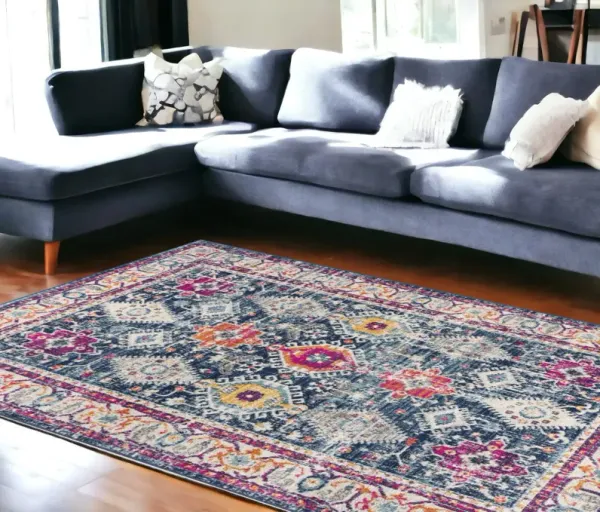 6' x 9' Oriental Area Rug - Blue And Ivory