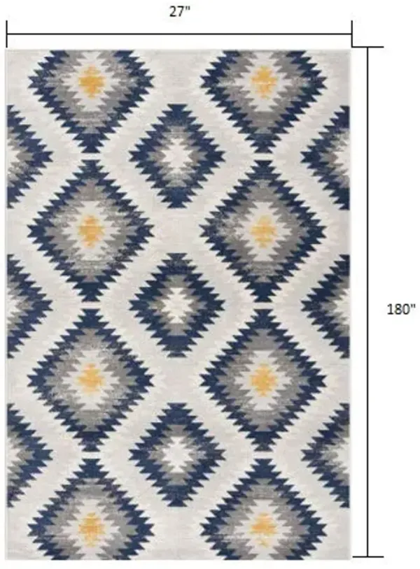 15' Ikat Kilim Runner Rug - Blue