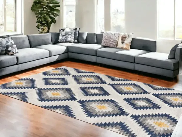 9' x 13' Kilim Pattern Area Rug - Blue And Gray