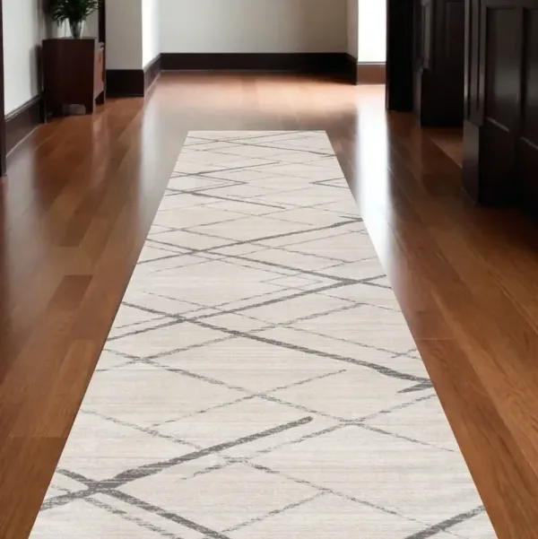 15' Runner Geometric Runner Rug - Gray And Ivory