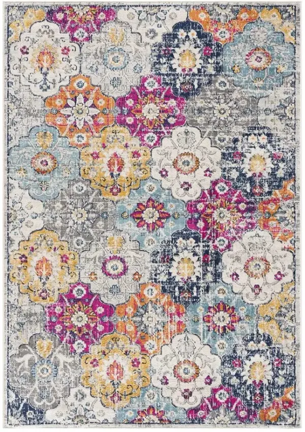 20' Runner Floral Runner Rug - Blue And Ivory