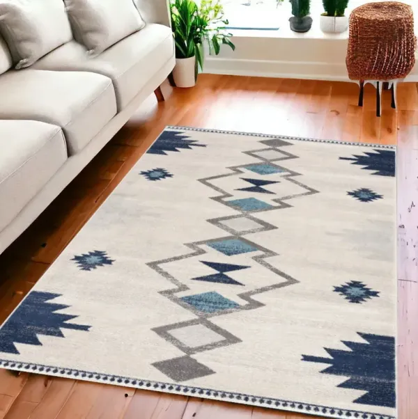 5' x 7' Southwestern Area Rug - Blue And Ivory