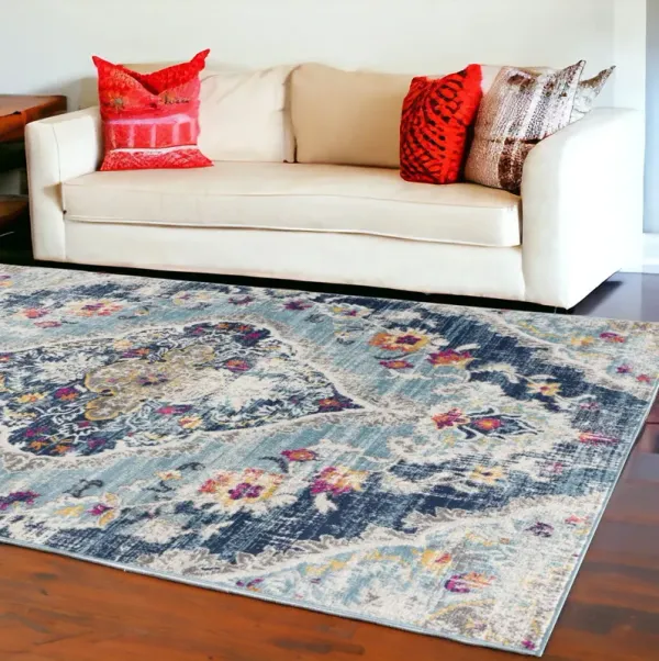 9' x 13' Distressed Medallion Area Rug - Blue