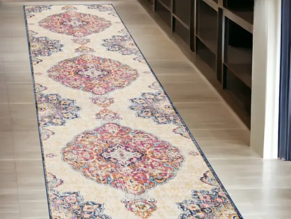 13' Runner Medallion Runner Rug - Blue And Beige