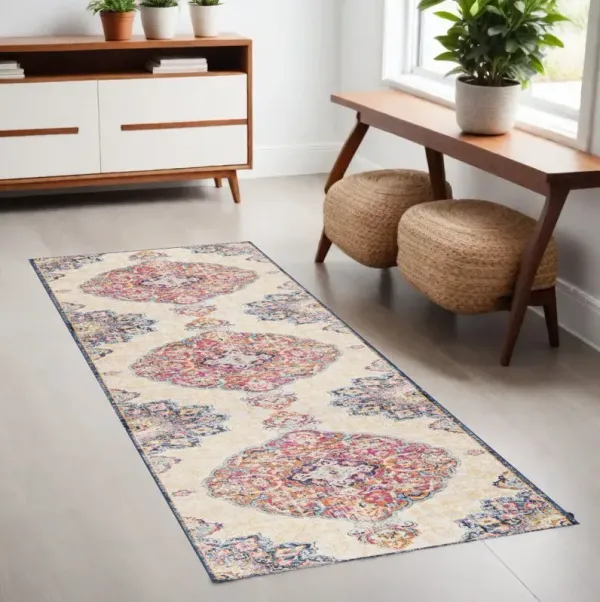 8' Runner Medallion Runner Rug - Blue And Beige