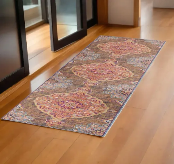 2' x 6' Medallion Area Rug - Rustic Orange