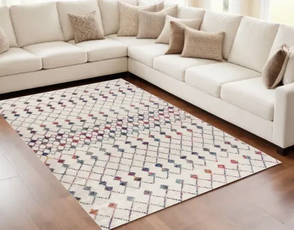 5' x 8' Modern Geometric Grid Area Rug - White