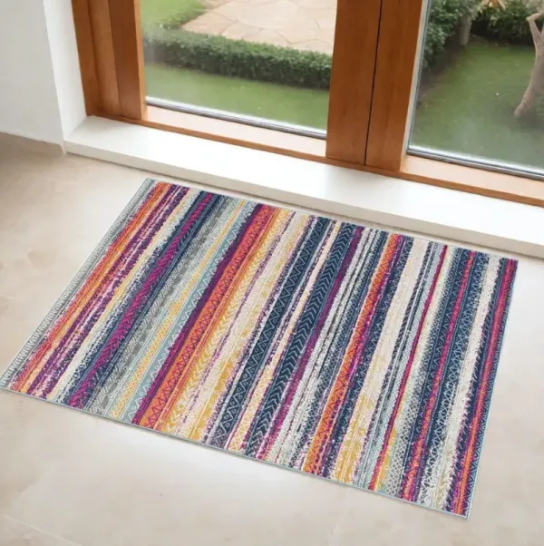 3' x 5' Irregular Striped Area Rug - Multicolor