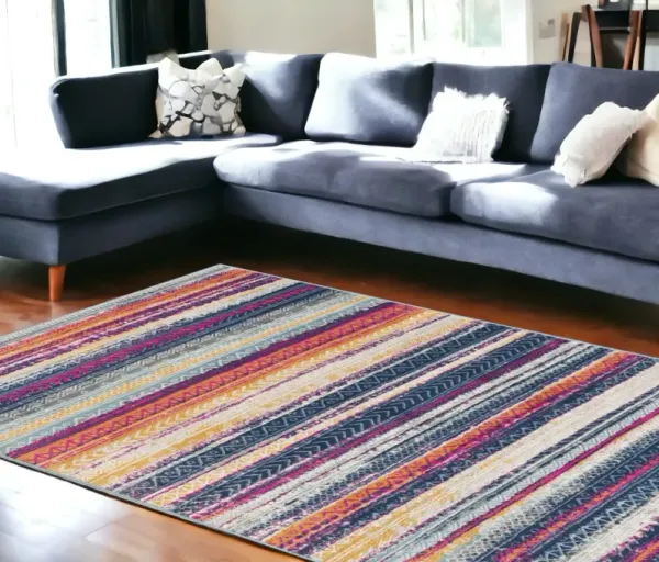 7' x 10' Irregular Striped Area Rug - Multicolor