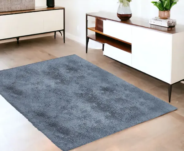 4' x 5' Shag Power Loom Non Skid Area Rug - Gray