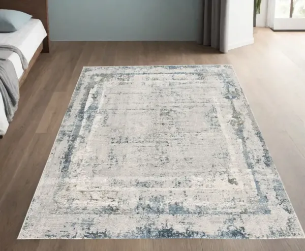 4' x 6' Abstract Power Loom Area Rug - Blue And Ivory