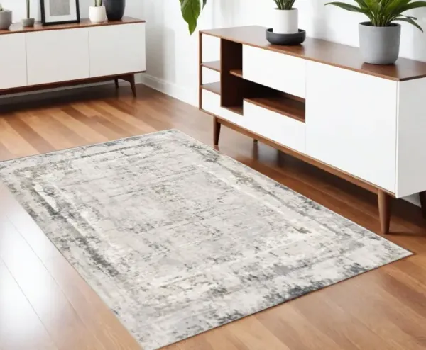 3.8' x 5.5' Abstract Power Loom Area Rug - Gray And Ivory