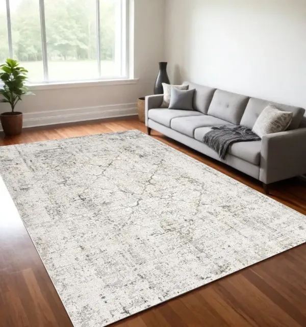 5.3' x 7.6' Abstract Viscose Area Rug - Gray And Ivory