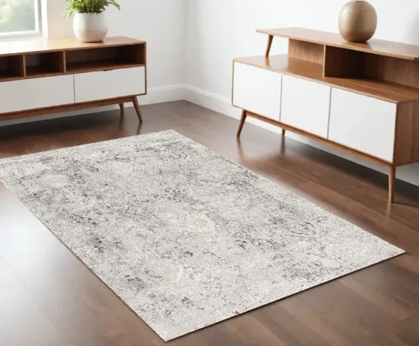 4' x 6' Abstract Power Loom Viscose Area Rug - Gray And Ivory