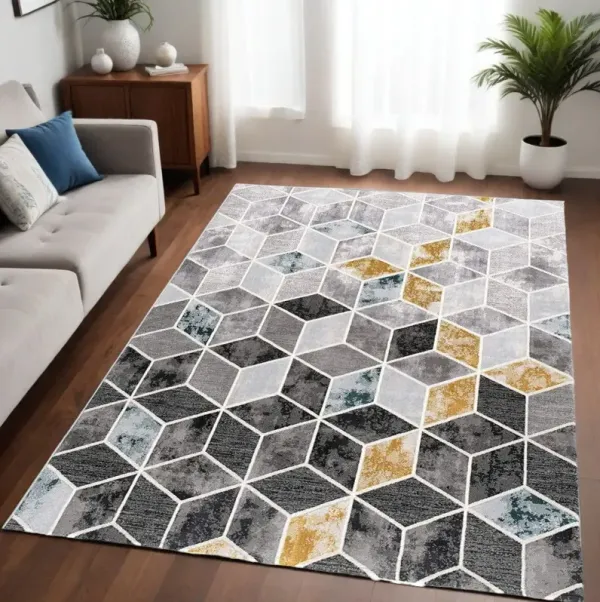5.3' x 7.5' Geometric Power Loom Area Rug - Gray