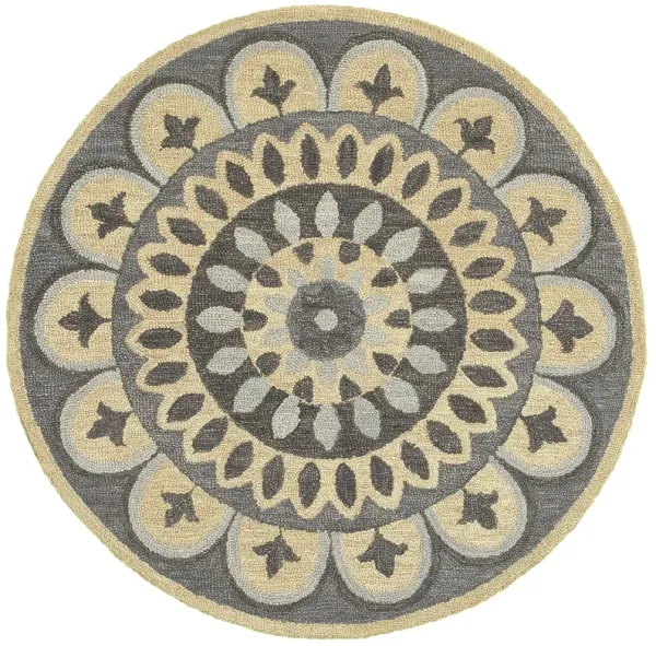 4' Round Floral Bloom Area Rug - Gray