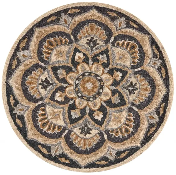4' Round Flower Blossom Area Rug - Black