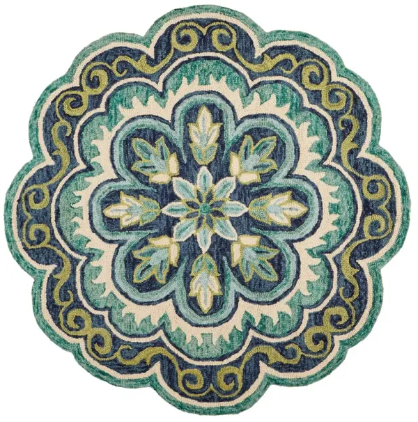 6' Round Wool Geometric Hand Tufted Area Rug - Green