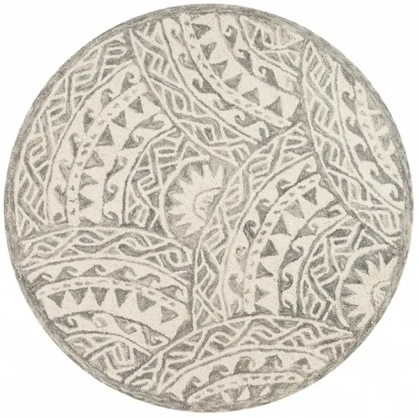 4' Round Decorative Waves Area Rug - Gray