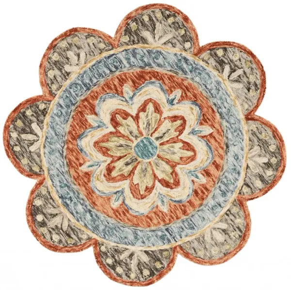 4' Round Scalloped Edge Area Rug - Orange