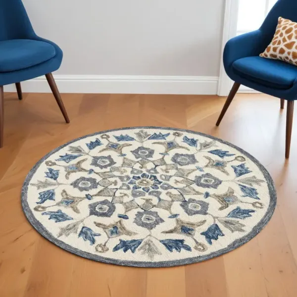 6' Round Floral Oasis Area Rug - Blue
