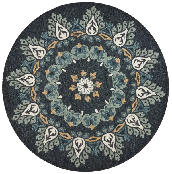 4' Round Floral Paradise Area Rug - Black
