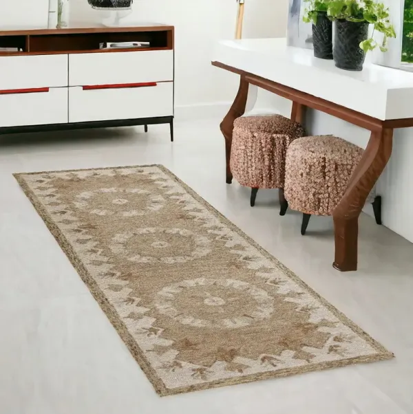 2' x 7' Retro Modern Medallion Runner Rug - Tan