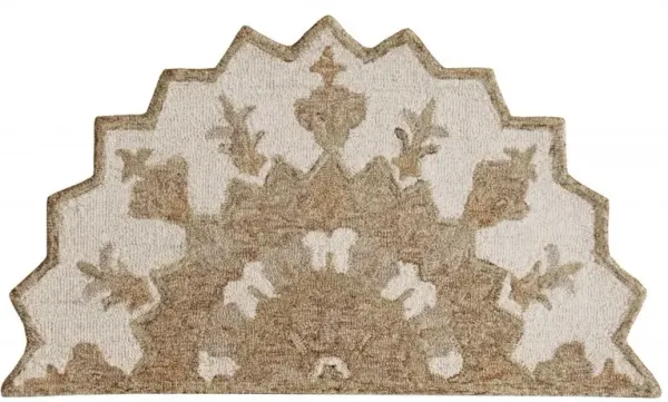 2' x 4' Wool Medallion Hand Woven Half Circle Area Rug - Tan And Beige