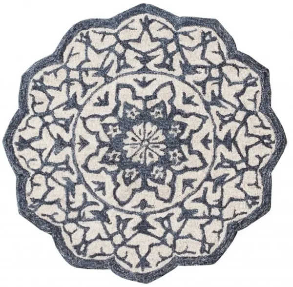 3' Round Decorative Area Rug - Navy And White