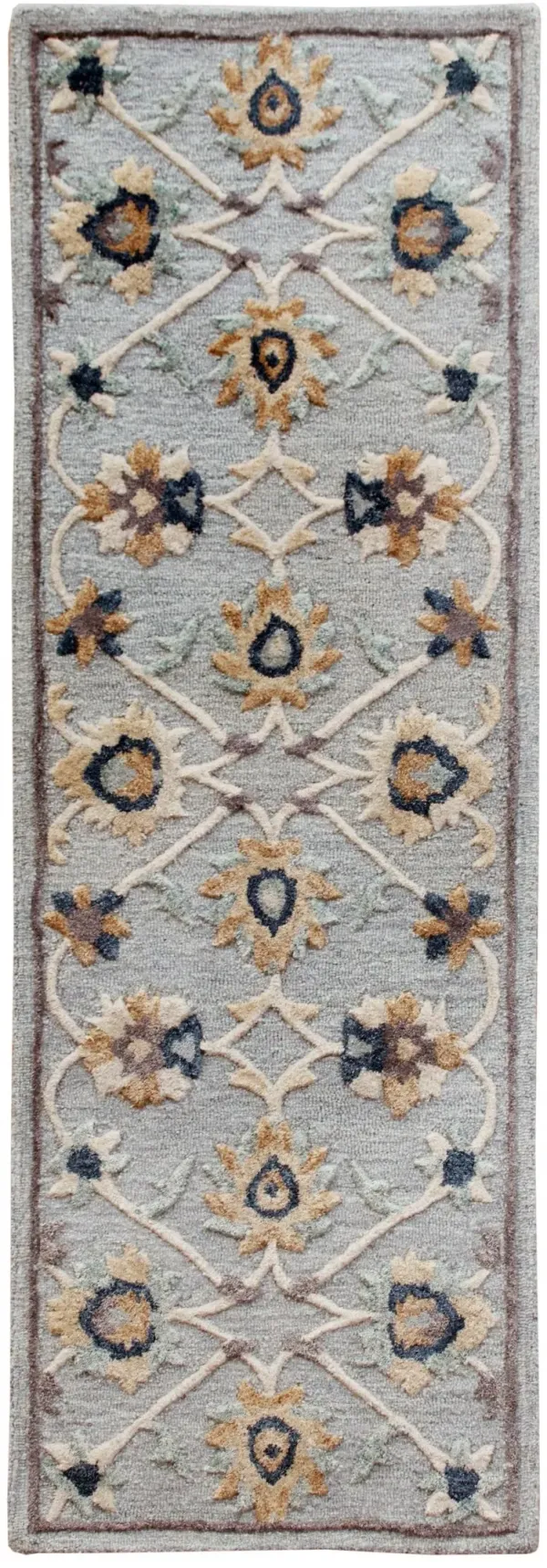 2' x 7' Floral Runner Rug - Blue And Beige