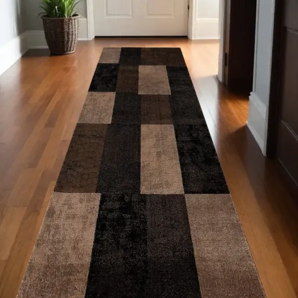 2' x 20' Geometric Blocks Runner Rug - Brown