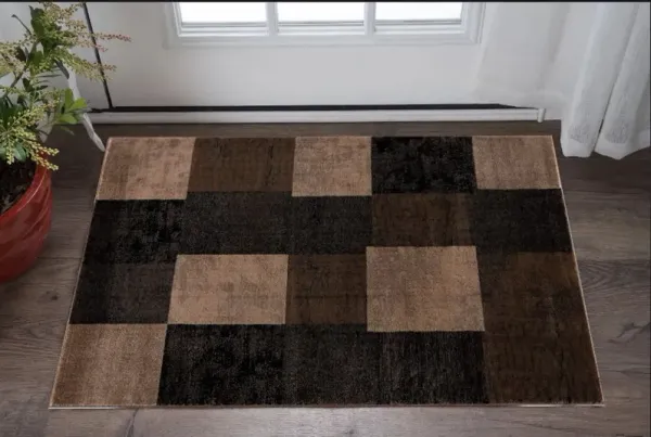 3' x 5' Checkered Power Loom Area Rug - Brown