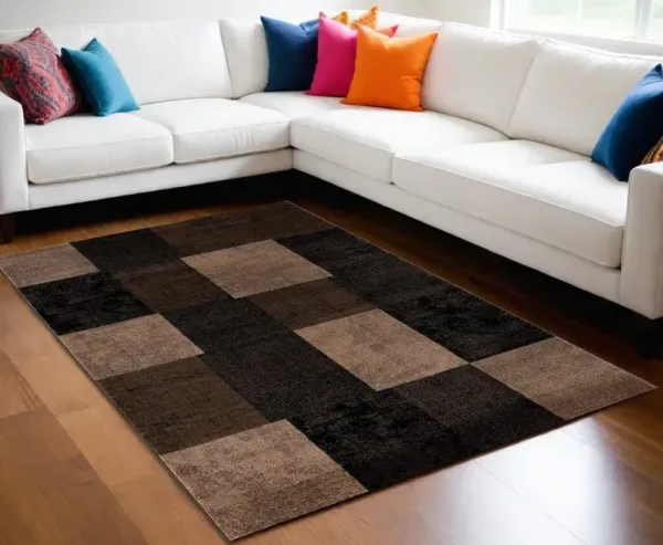 6' x 9' Checkered Dhurrie Area Rug - Brown