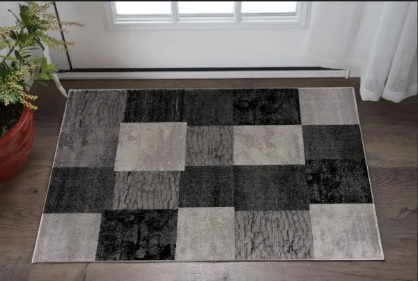 2' x 4' Geometric Blocks Area Rug - Gray