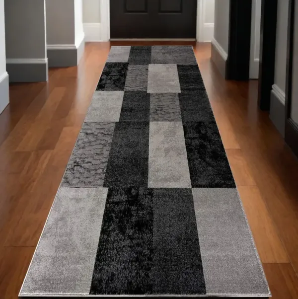 20' Checkered Dhurrie Runner Rug - Gray