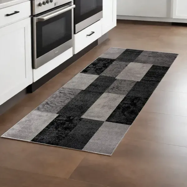 8' Checkered Power Loom Runner Rug - Gray