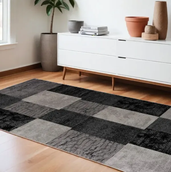 6' x 9' Checkered Dhurrie Area Rug - Gray