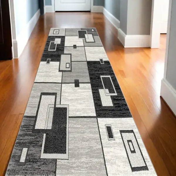 10' x 2.7' Abstract Power Loom Polypropylene Runner Rug - Gray