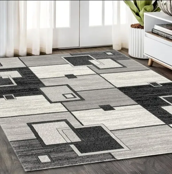 5' x 7' Modern Abstract Dhurrie Polypropylene Area Rug - Gray